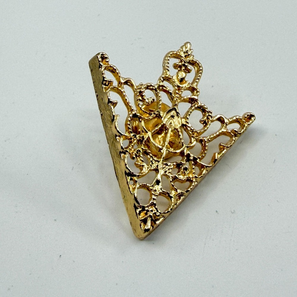 Gold Tone Ornate Filigree Crown Lapel Pin Delicate Statement Accessory Gift Idea